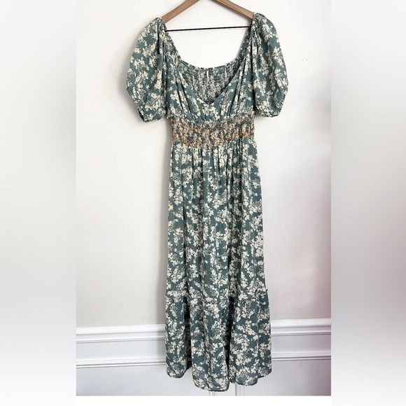 (US 6/M) Ellie Floral-print Gauze Midi Dress In Soft Seafoam - Picture 6 of 12